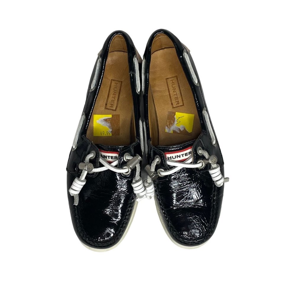 Hunter 5 Willemberg patent leather deck boat shoes topsiders black